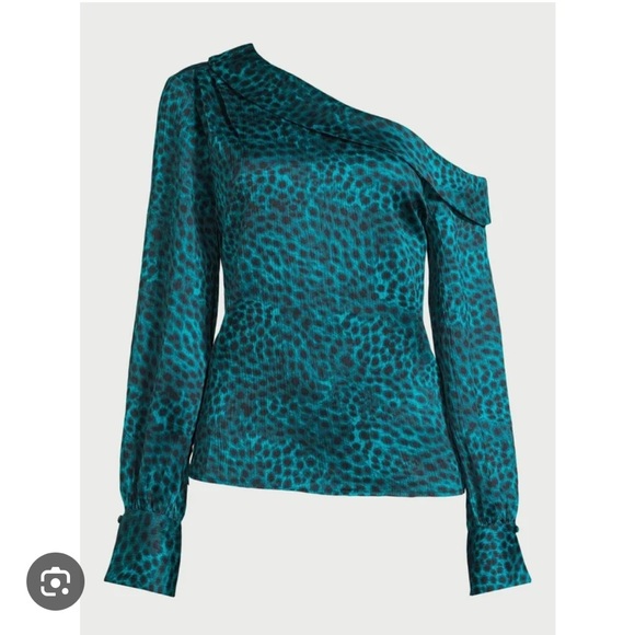 NWT Sofia Jeans One Shoulder Textured Teal Cheetah Top 3x - Picture 3 of 3